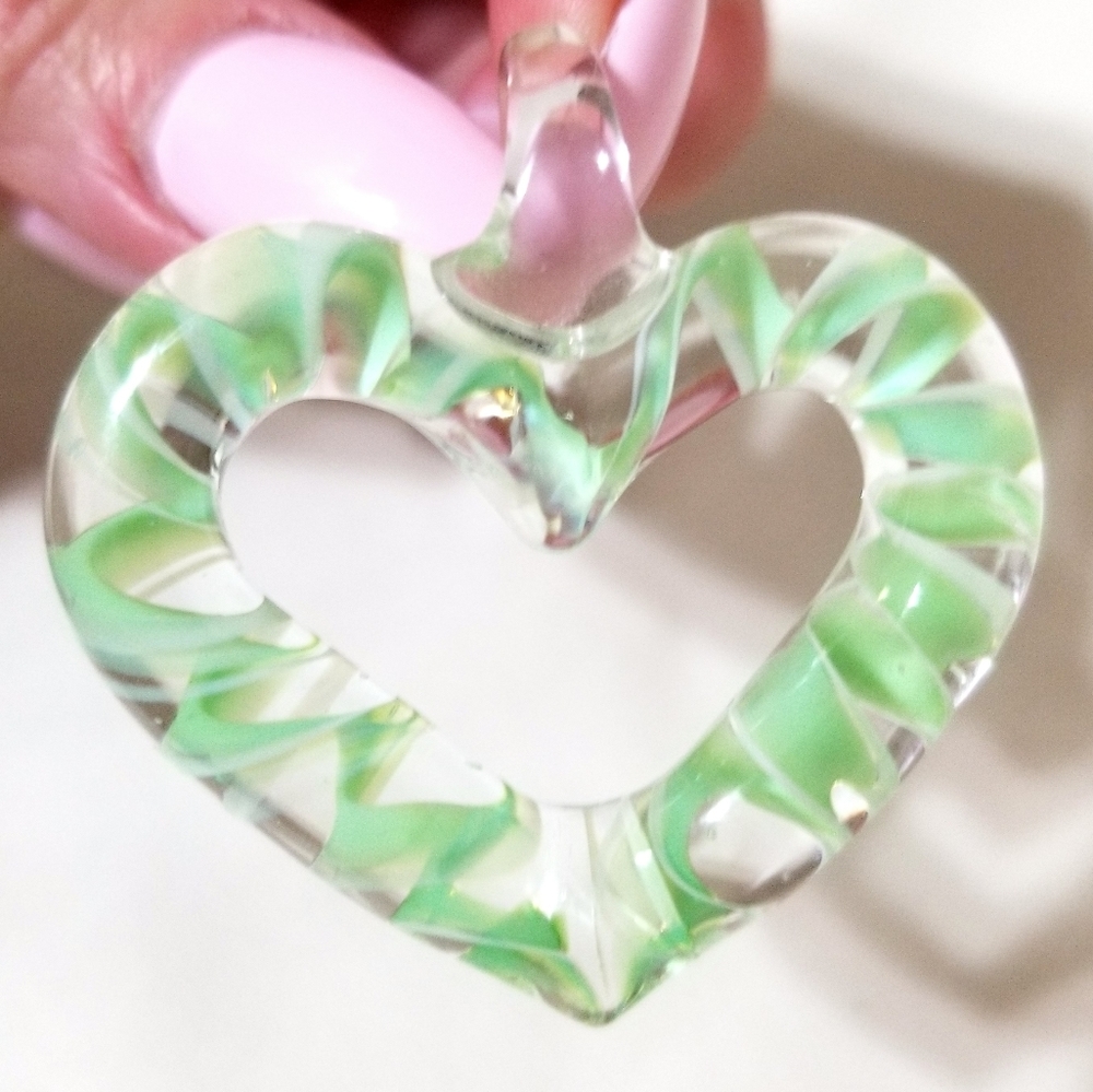 Mint green heart shaped glass pendant